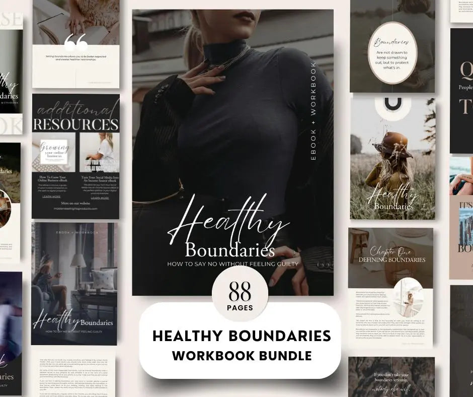 Healthy Boundaries eBook & Workbook | Editable PLR & MRR Bundle - Self Improvement & Mindset - Canva Template - Boundless PLR