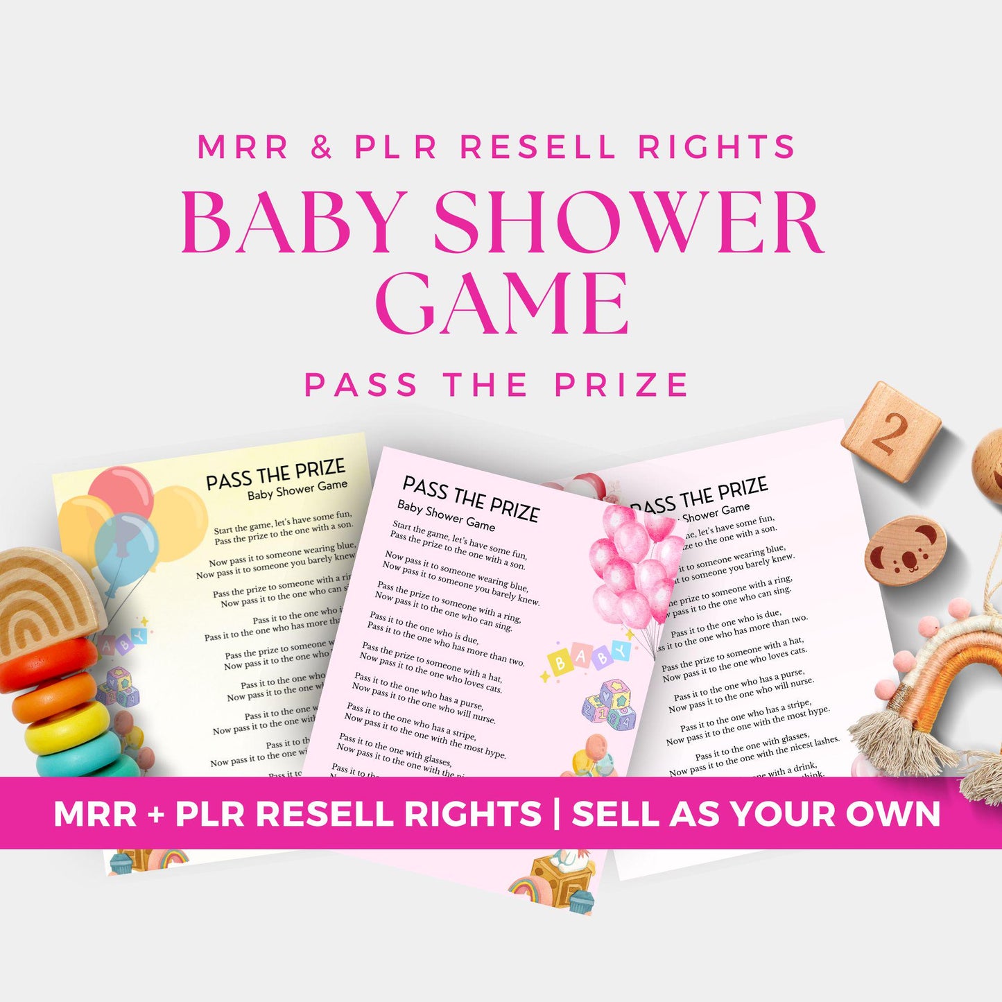 Pass the Prize Baby Shower Game | Editable Canva Template with PLR & MRR