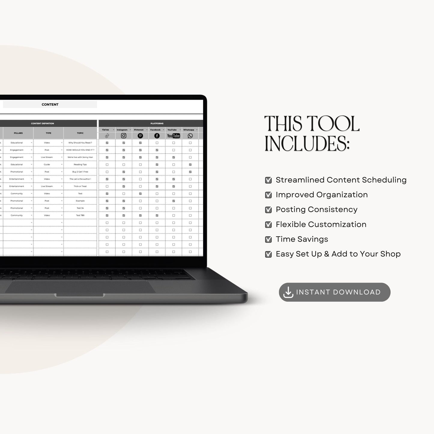 Social Media Content Calendar Template for Google Sheets with PLR & MRR