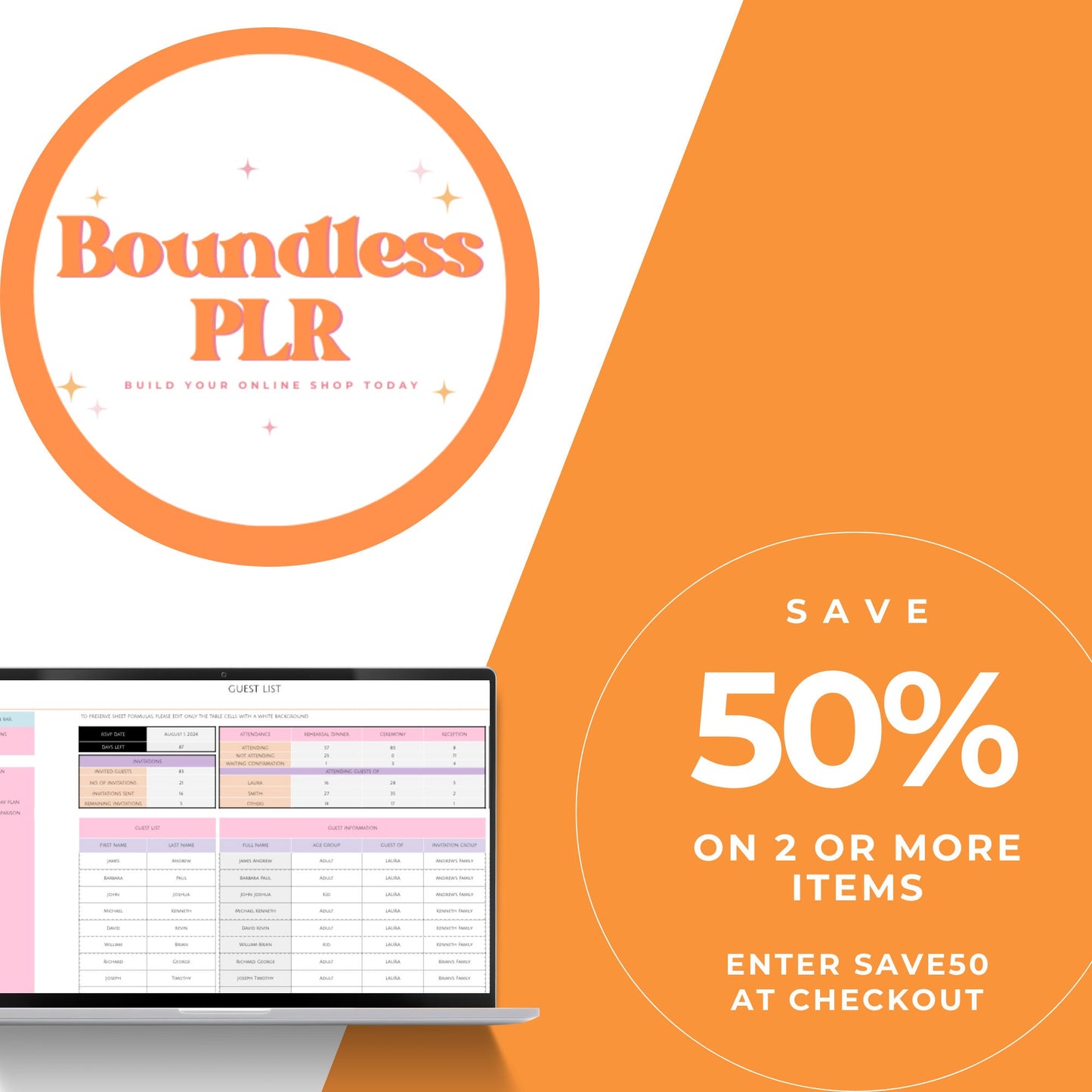 Wedding Planner Spreadsheet with PLR & MRR Licensing - Perfect for Digital Sellers