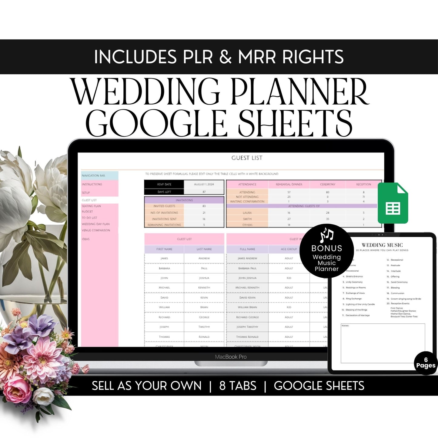 Wedding Planner Spreadsheet with PLR & MRR Licensing - Perfect for Digital Sellers