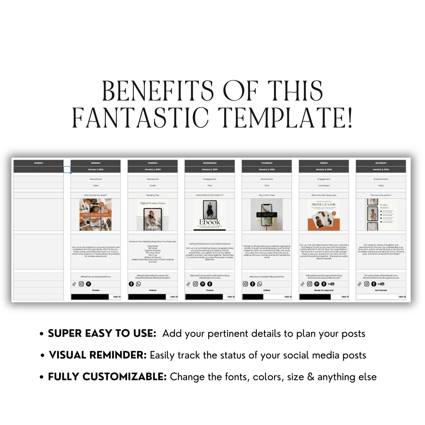 Social Media Content Calendar Template for Google Sheets with PLR & MRR