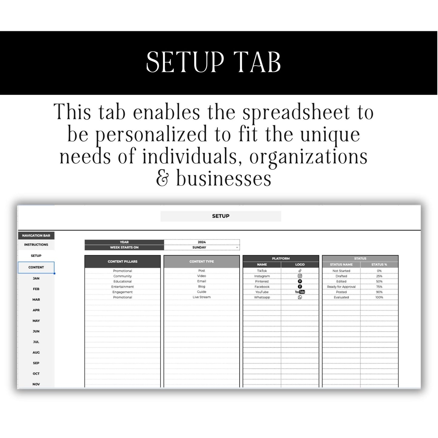Social Media Content Calendar Template for Google Sheets with PLR & MRR