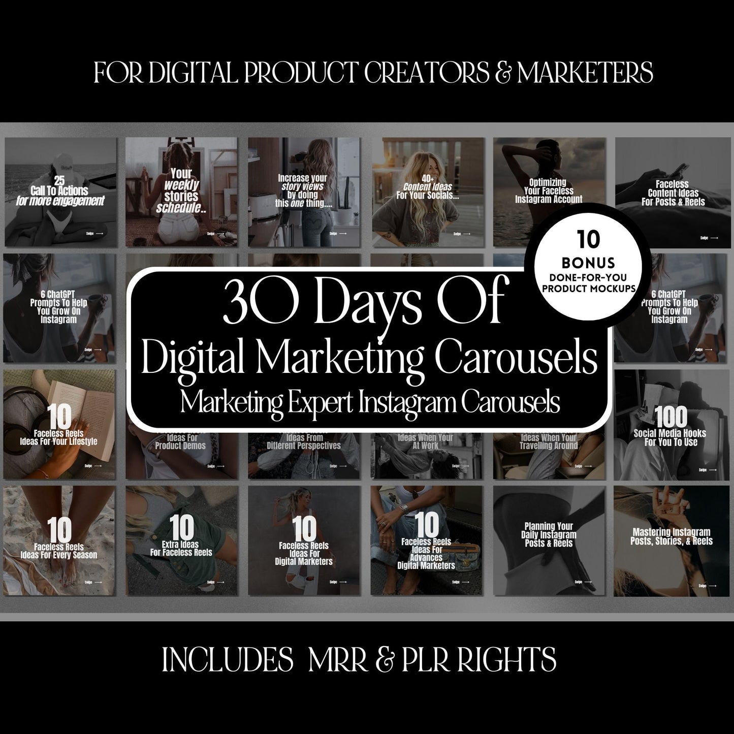 30 Days of Digital Marketing Carousels Bundle - PLR & MRR
