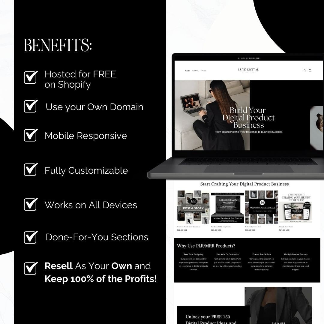 Premium Shopify Digital Product Theme with Bonuses – MRR & PLR Resell Rights