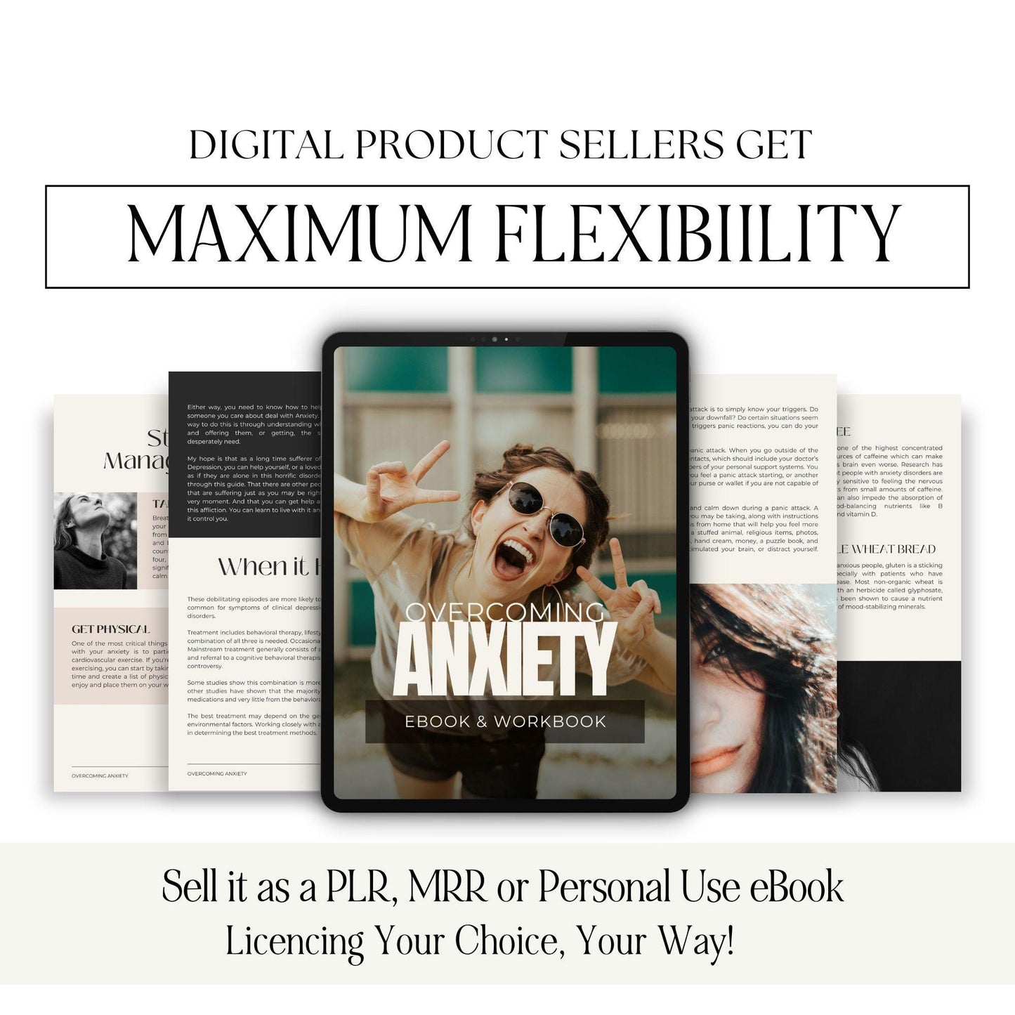 Overcoming Anxiety Ebook & Workbook | Canva Editable | MRR & PLR - Boundless PLR
