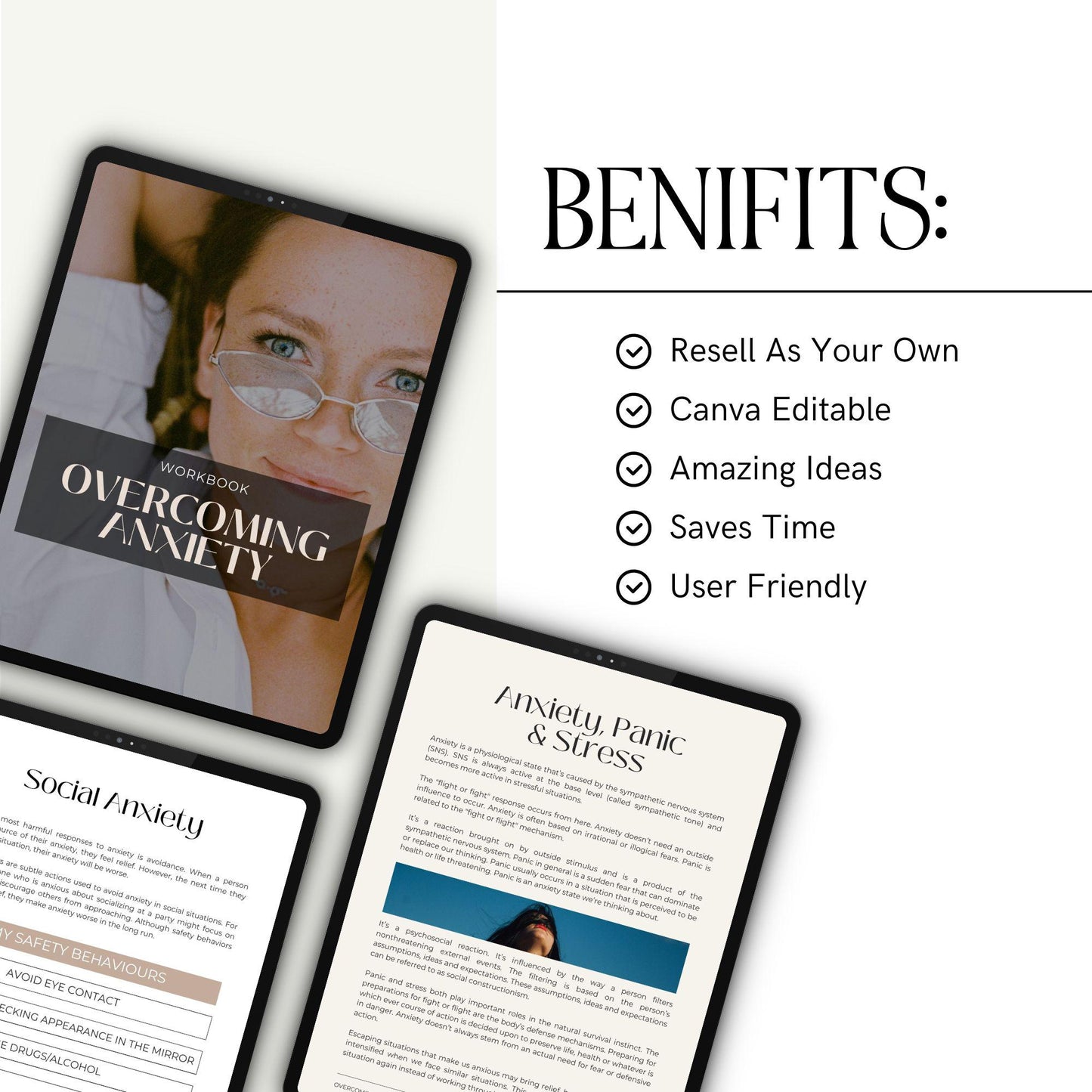 Overcoming Anxiety Ebook & Workbook | Canva Editable | MRR & PLR - Boundless PLR