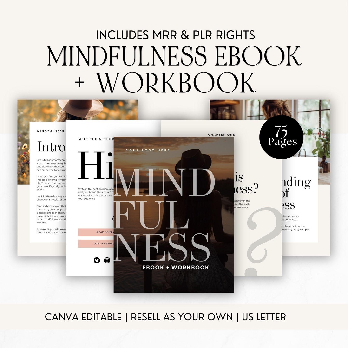 Mindfulness eBook & Workbook – Editable Canva Template with MRR & PLR - Self Improvement & Mindset - Boundless PLR