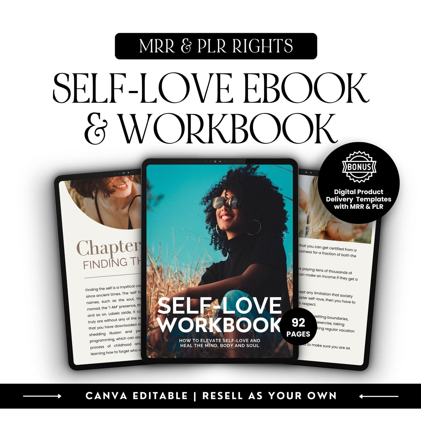 Self-Love Unleashed eBook & Workbook – Editable Canva Template with MRR & PLR