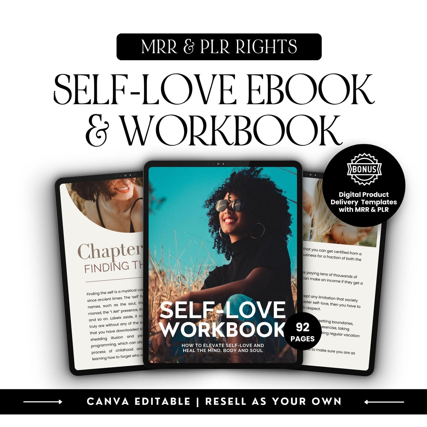 Self-Love Unleashed eBook & Workbook – Editable Canva Template with MRR & PLR Boundless PLR