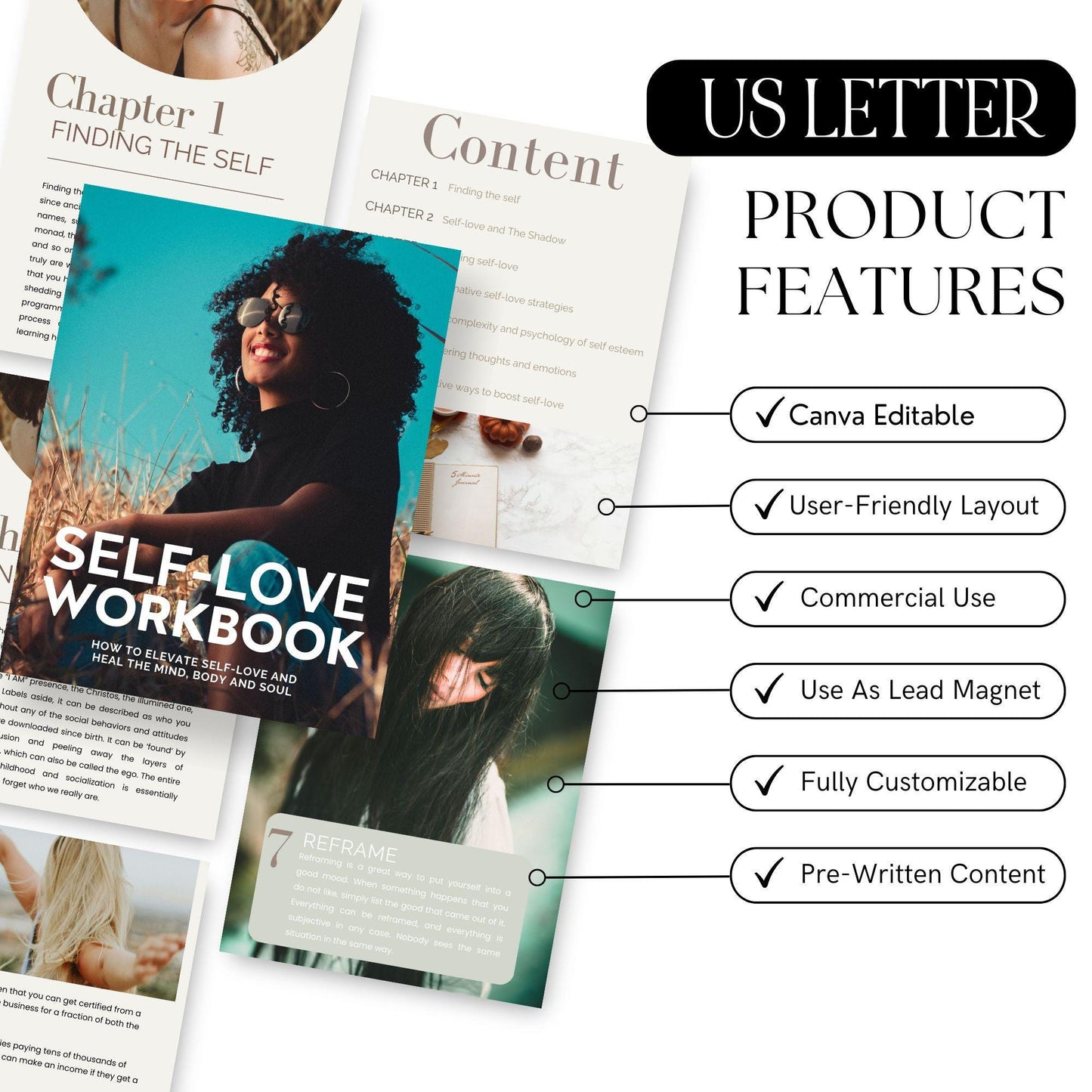 Self-Love Unleashed eBook & Workbook – Editable Canva Template with MRR & PLR