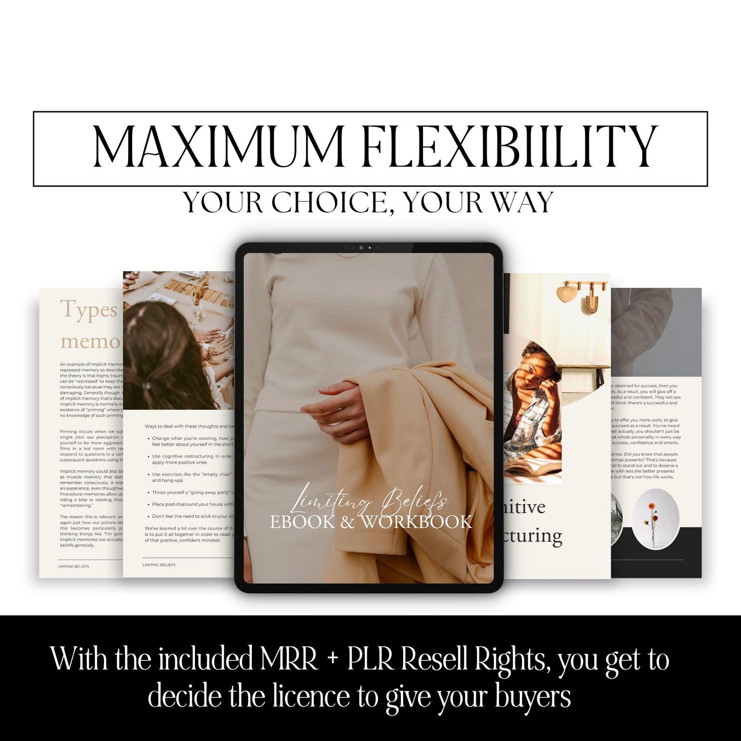 Limiting Beliefs eBook & Workbook | Editable Canva Templates with MRR & PLR - Self Improvement & Mindset - Boundless PLR