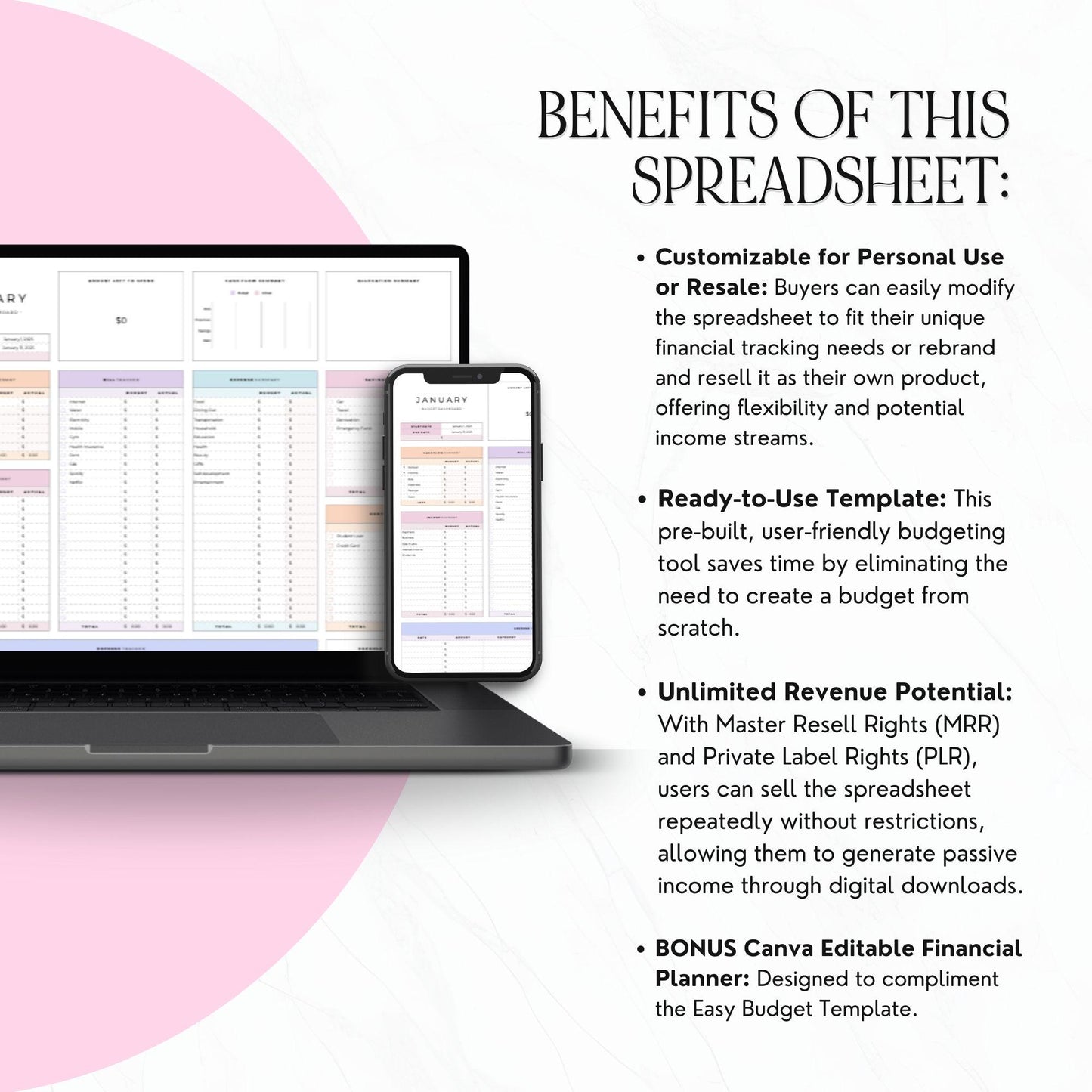 Simple Budget Google Sheets Spreadsheet & BONUS Financial Planner – MRR & PLR - PLR Google Sheets - Boundless PLR