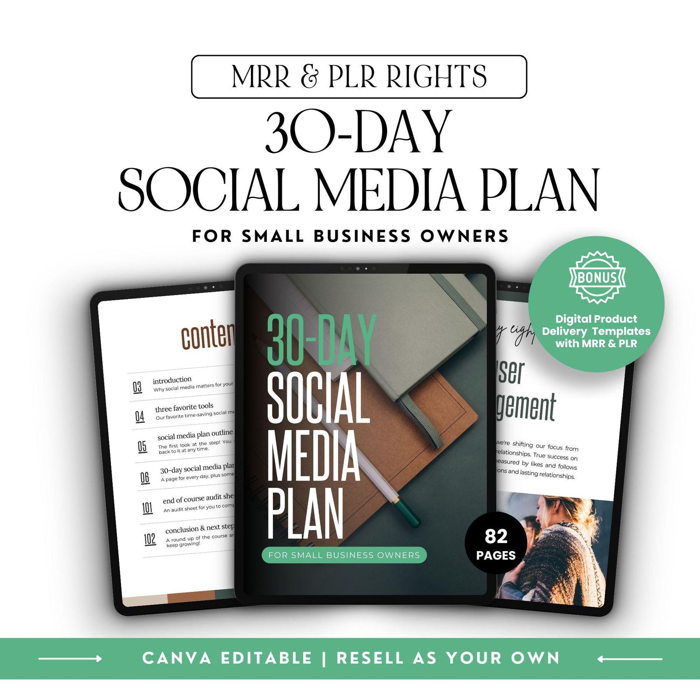 30-Day Social Media Plan | Editable Canva Template with MRR & PLR - ebook - Boundless PLR
