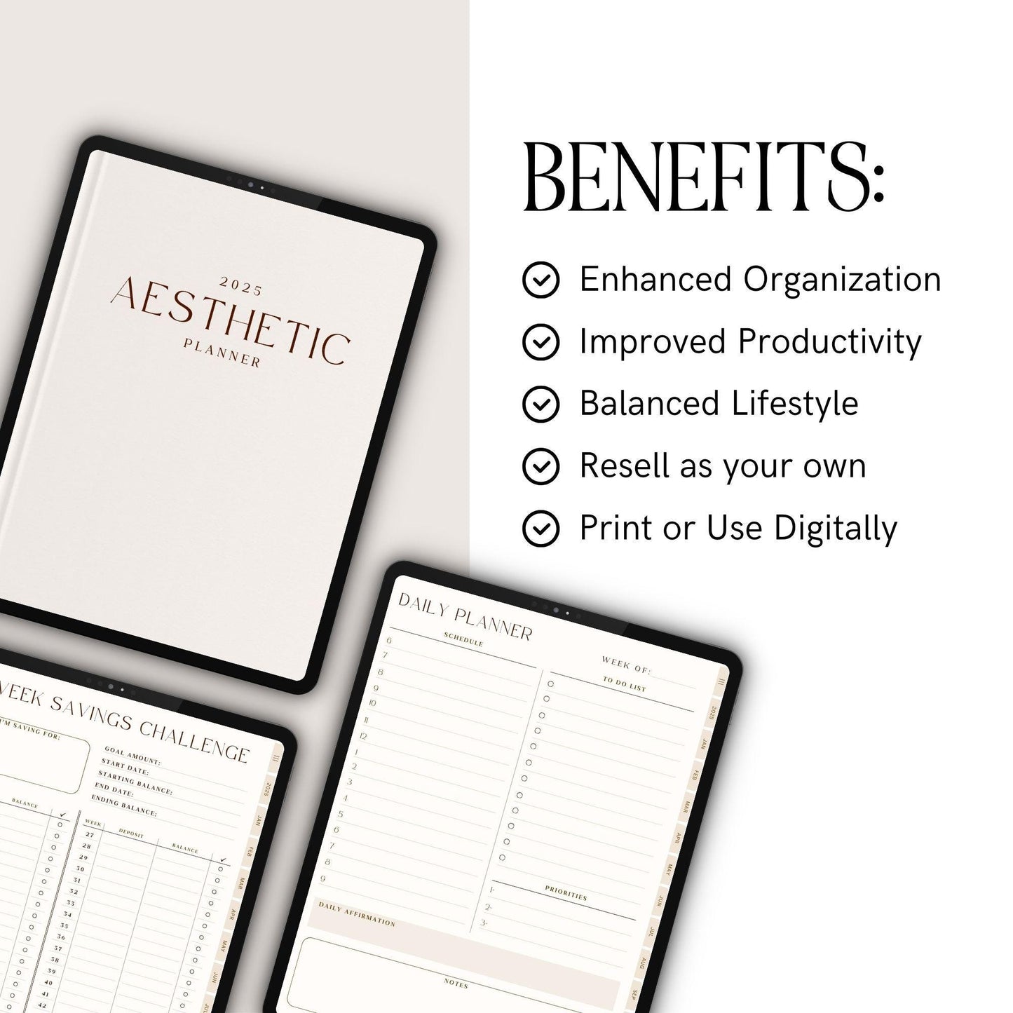 2025 Aesthetic Digital Planner | Editable Canva Template with MRR & PLR