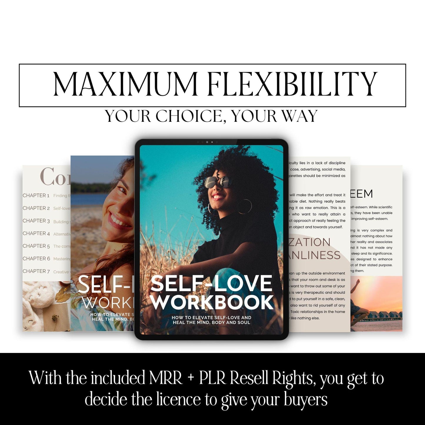 Self-Love Unleashed eBook & Workbook – Editable Canva Template with MRR & PLR
