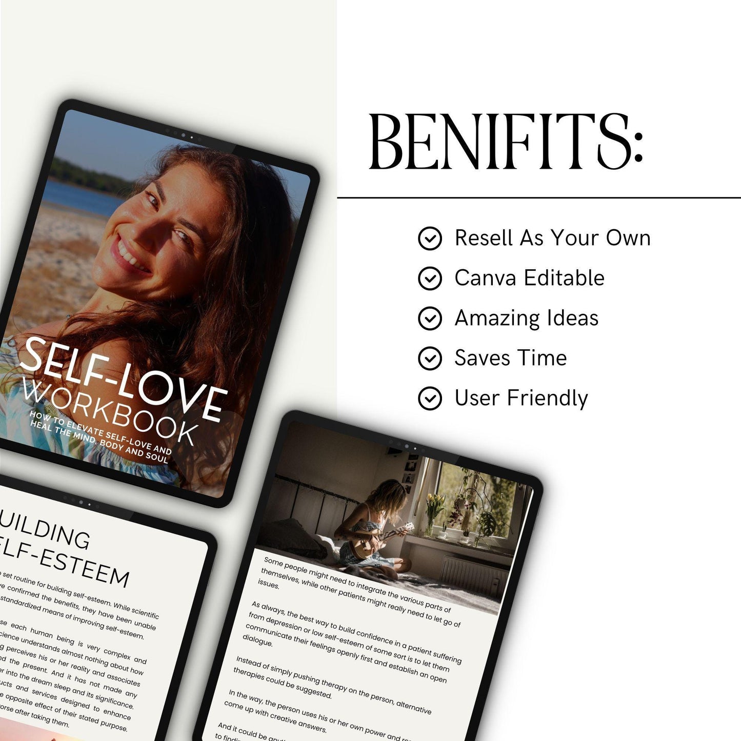 Self-Love Unleashed eBook & Workbook – Editable Canva Template with MRR & PLR