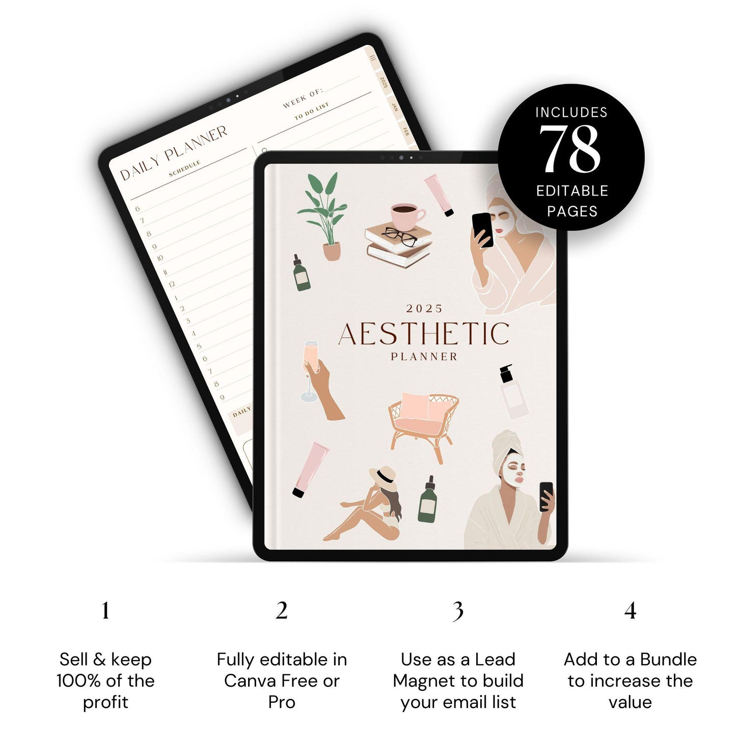 2025 Aesthetic Digital Planner | Editable Canva Template with MRR & PLR
