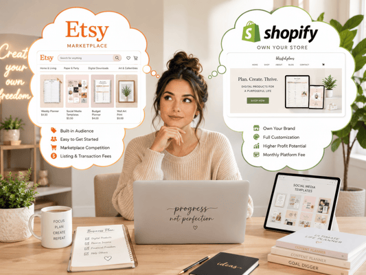 Etsy vs Shopify for PLR sellers comparison guide showing which platform is best for selling digital products