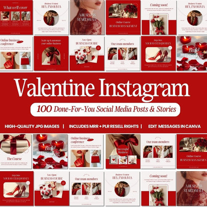 valentine instagrams with red ribbons and hearts