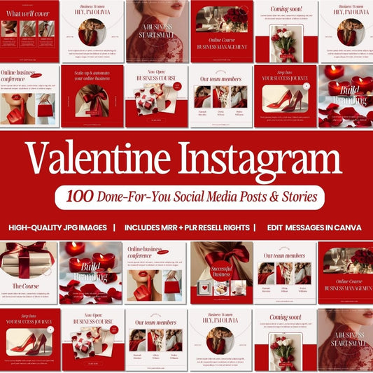 valentine instagrams with red ribbons and hearts