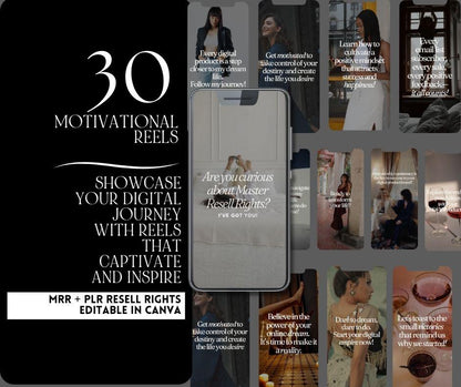 30 Motivational Reels with PLR & MRR | Instagram TikTok Pinterest | Canva Editable Templates - Boundless PLR