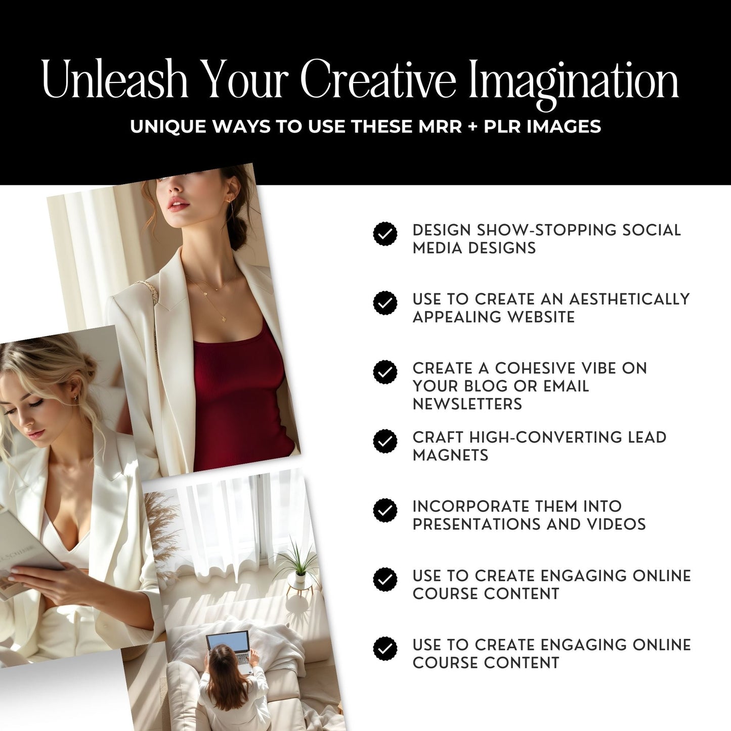 Luxury Feminine Branding Stock Photos | 100+ Neutral Aesthetic Images for Canva | MRR & PLR Faceless Marketing Content Bank Boundless PLR