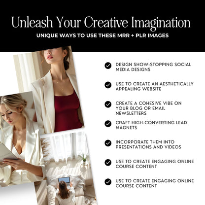 Luxury Feminine Branding Stock Photos | 100+ Neutral Aesthetic Images for Canva | MRR & PLR Faceless Marketing Content Bank Boundless PLR