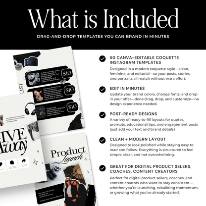 Canva-Editable Coquette Instagram Templates | 50 Square + 50 Portrait + 50 Story | MRR + PLR Boundless PLR