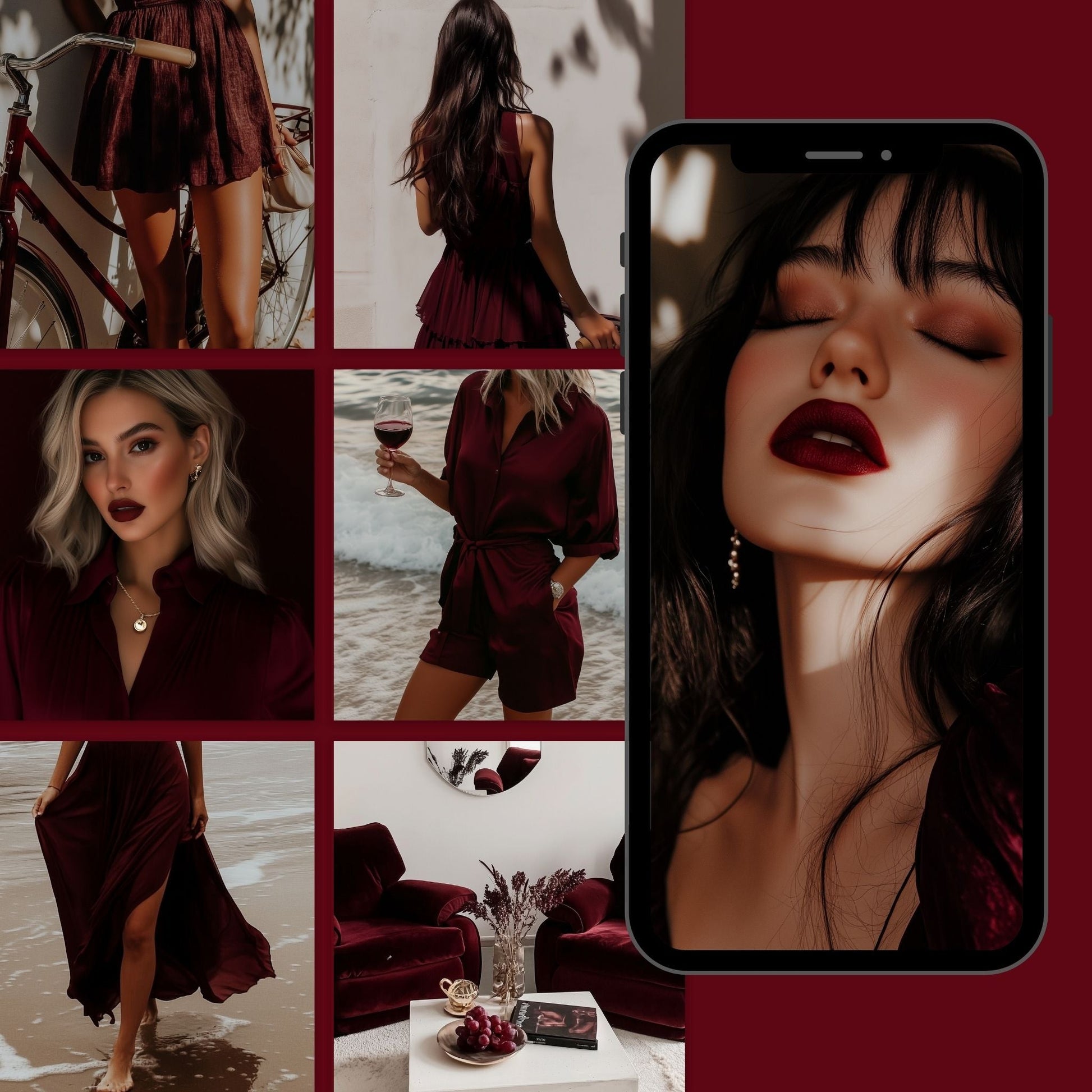 Burgundy Luxe AI Image Pack (75 Premium Images) Square + Story + MRR & PLR Rights Boundless PLR