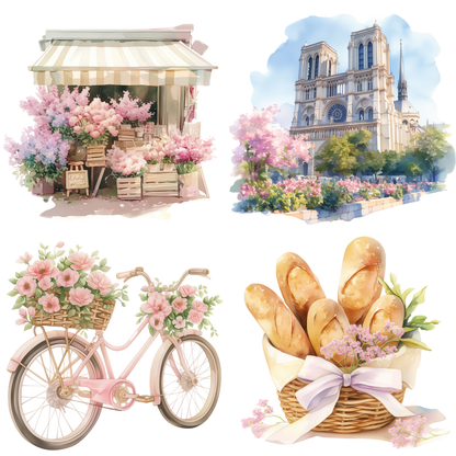 Paris in Bloom AI Clipart Bundle (12 Transparent PNGs) + PLR/MRR Resell Rights + Bonus Canva Crash Course Boundless PLR