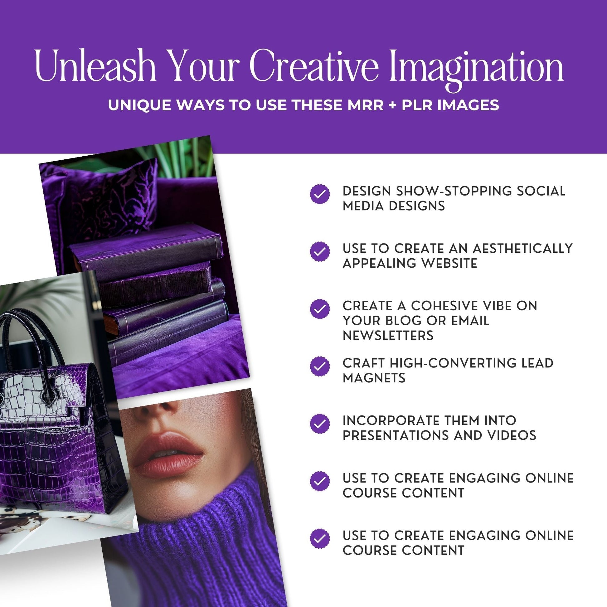 Luxury Faceless Stock Images: Purple Velvet Collection (45 Aesthetic Photos + MRR/PLR) Boundless PLR