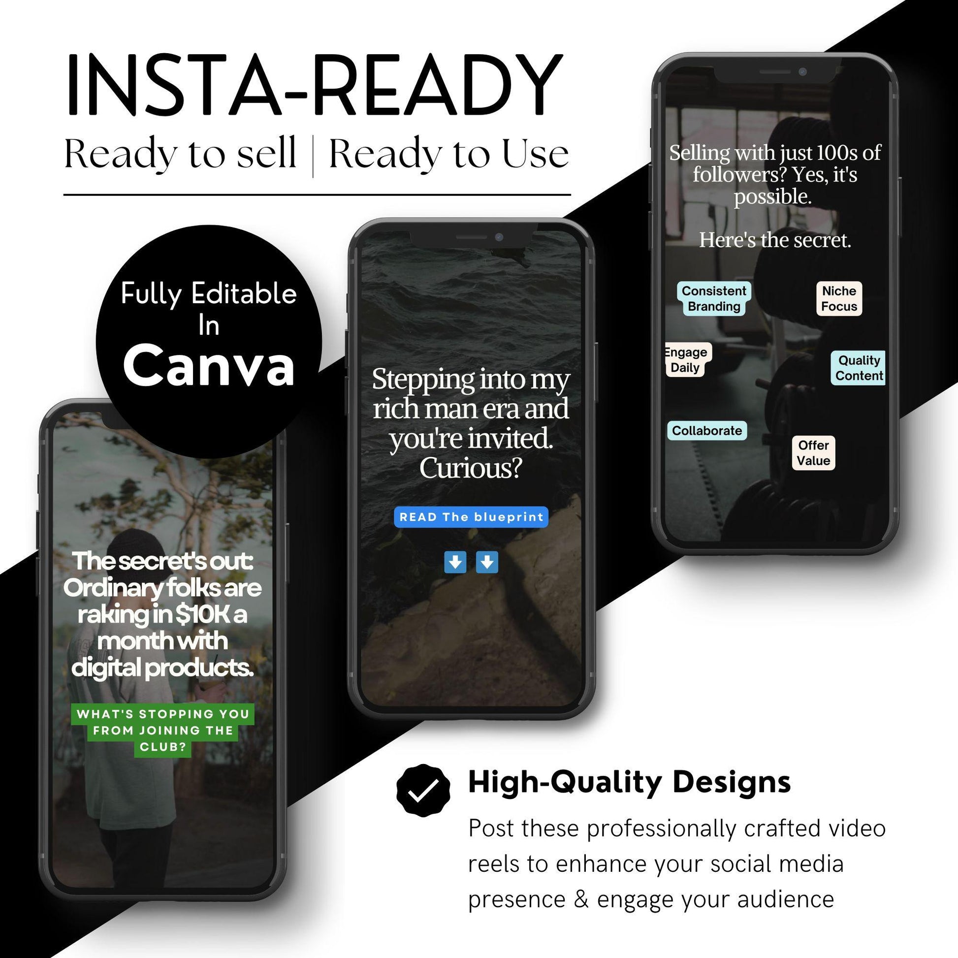 75 DFY Reels for Men + 225 Bonus Faceless Reels | Canva Editable - PLR Instagram Reels & Covers - Boundless PLR