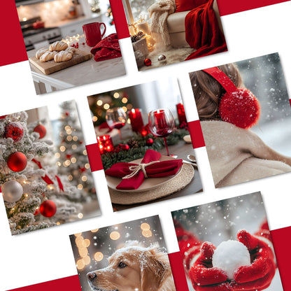 Cozy Christmas Images, Aesthetic Stock Photo Bundle, 100 Red & Beige Photos, Master Resell Rights, PLR Digital Product Boundless PLR