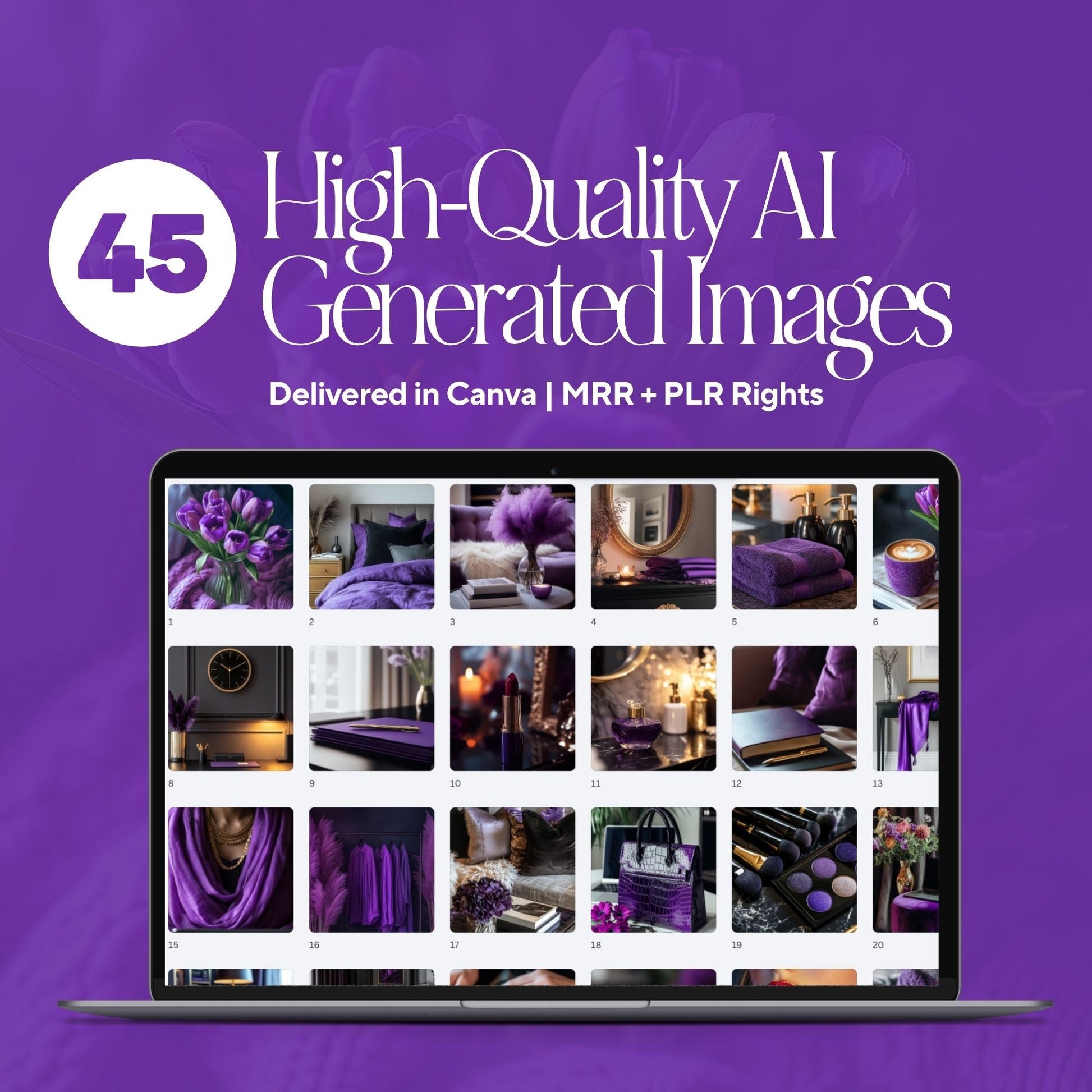 Luxury Faceless Stock Images: Purple Velvet Collection (45 Aesthetic Photos + MRR/PLR) Boundless PLR