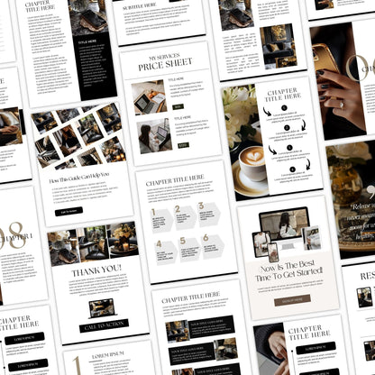 Canva eBook Template (Luxe Editorial) + Workbook & Guide Layouts | MRR + PLR + Bonus Black & Gold Stock Photos Boundless PLR