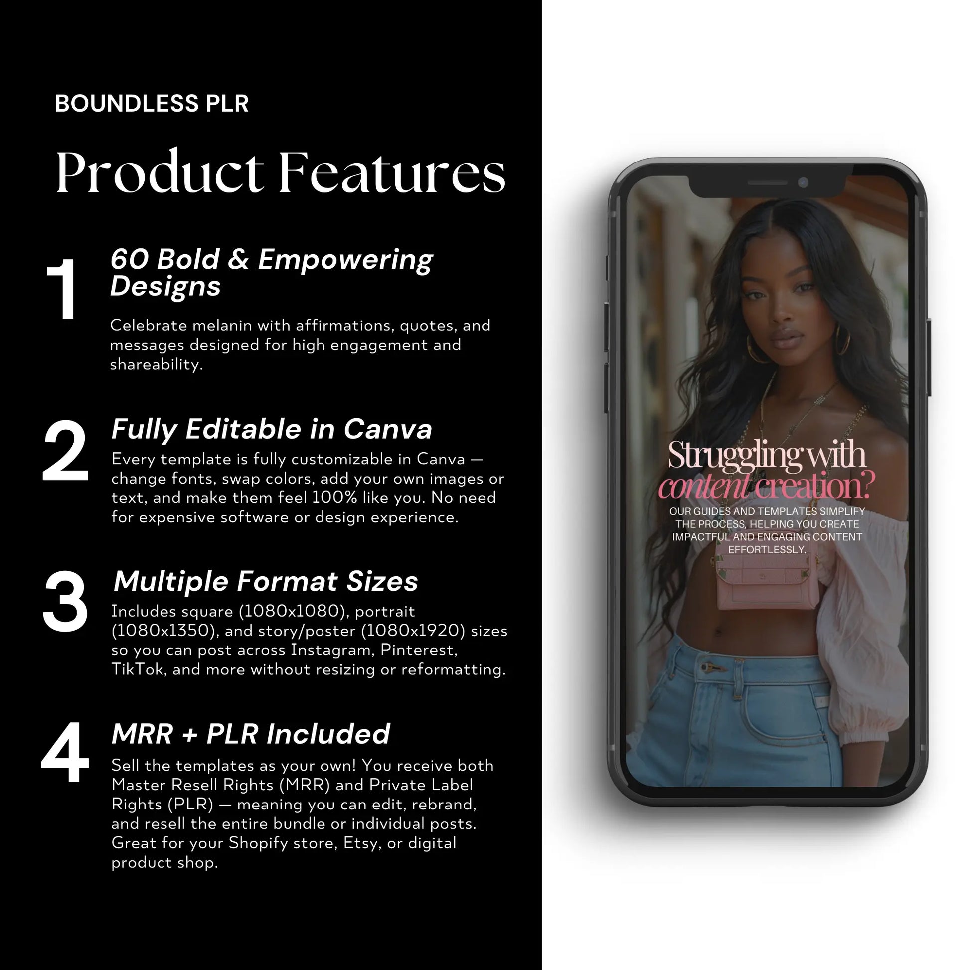 Melanin Magic Instagram Templates – 60 Canva-Editable Designs with PLR & MRR Rights Boundless PLR