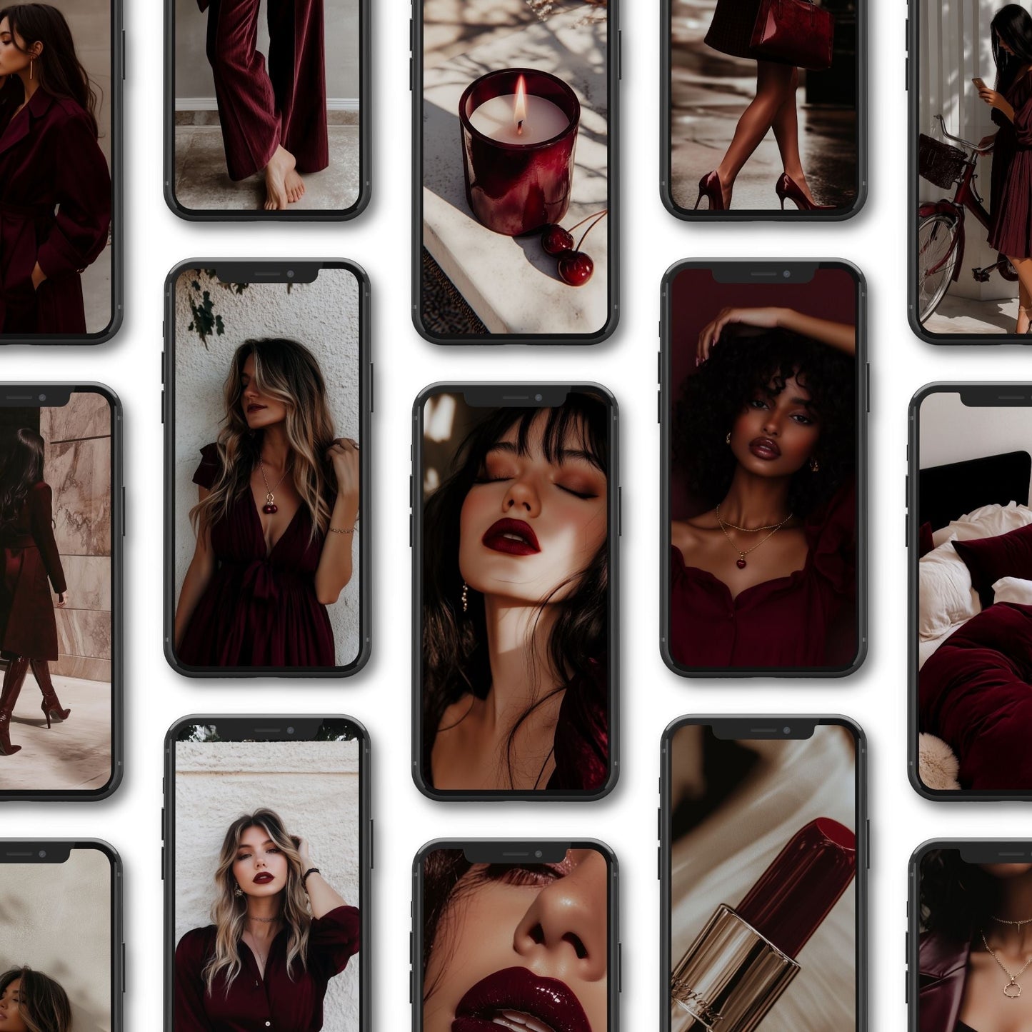 Burgundy Luxe AI Image Pack (75 Premium Images) Square + Story + MRR & PLR Rights Boundless PLR