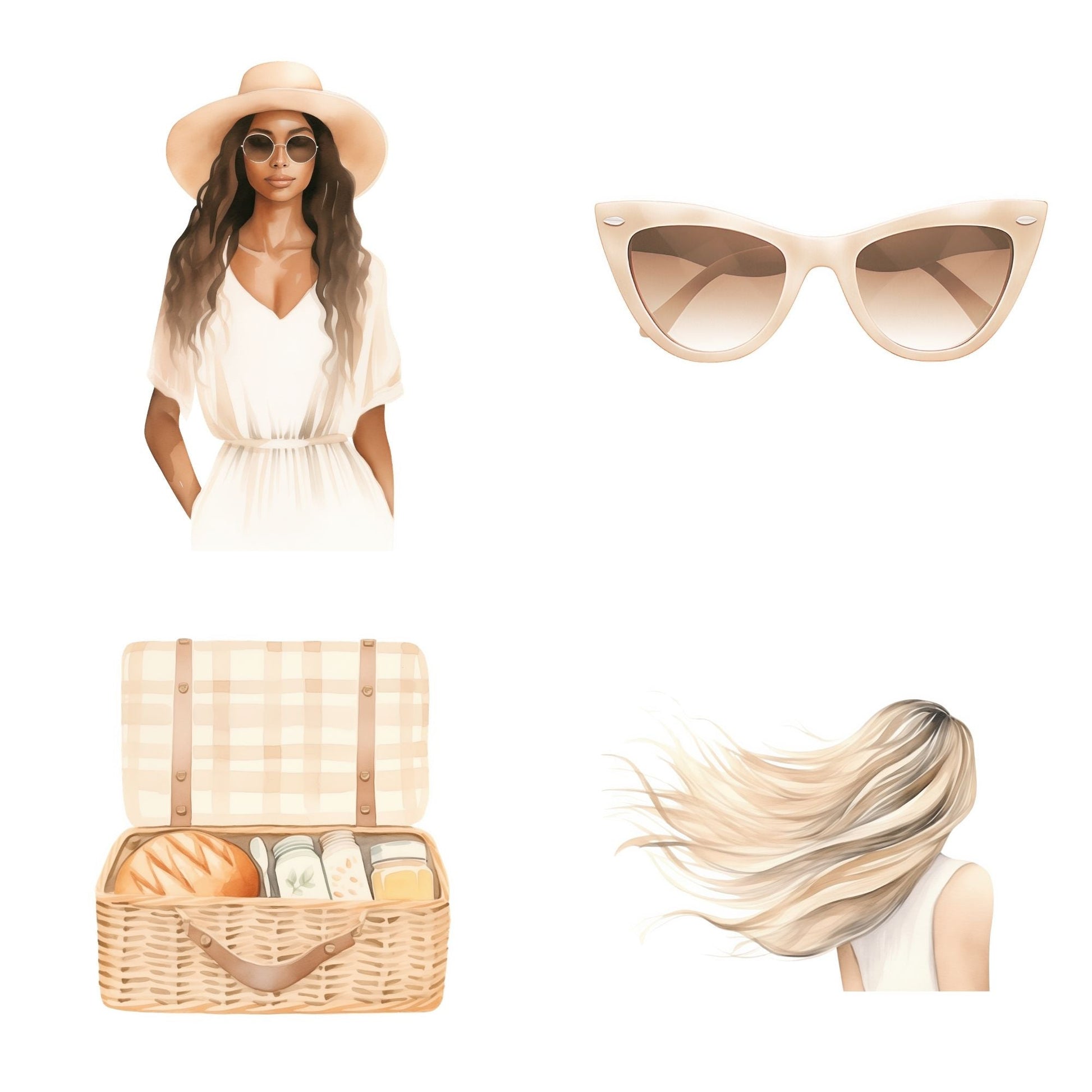 Beach Girl Clipart & Prompts Bundle  MRR PLR | Neutral Summer PNGs | Clipart Commercial Use + Bonus Boundless PLR