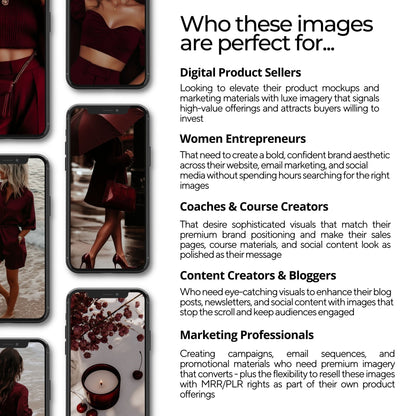 Burgundy Luxe AI Image Pack (75 Premium Images) Square + Story + MRR & PLR Rights Boundless PLR