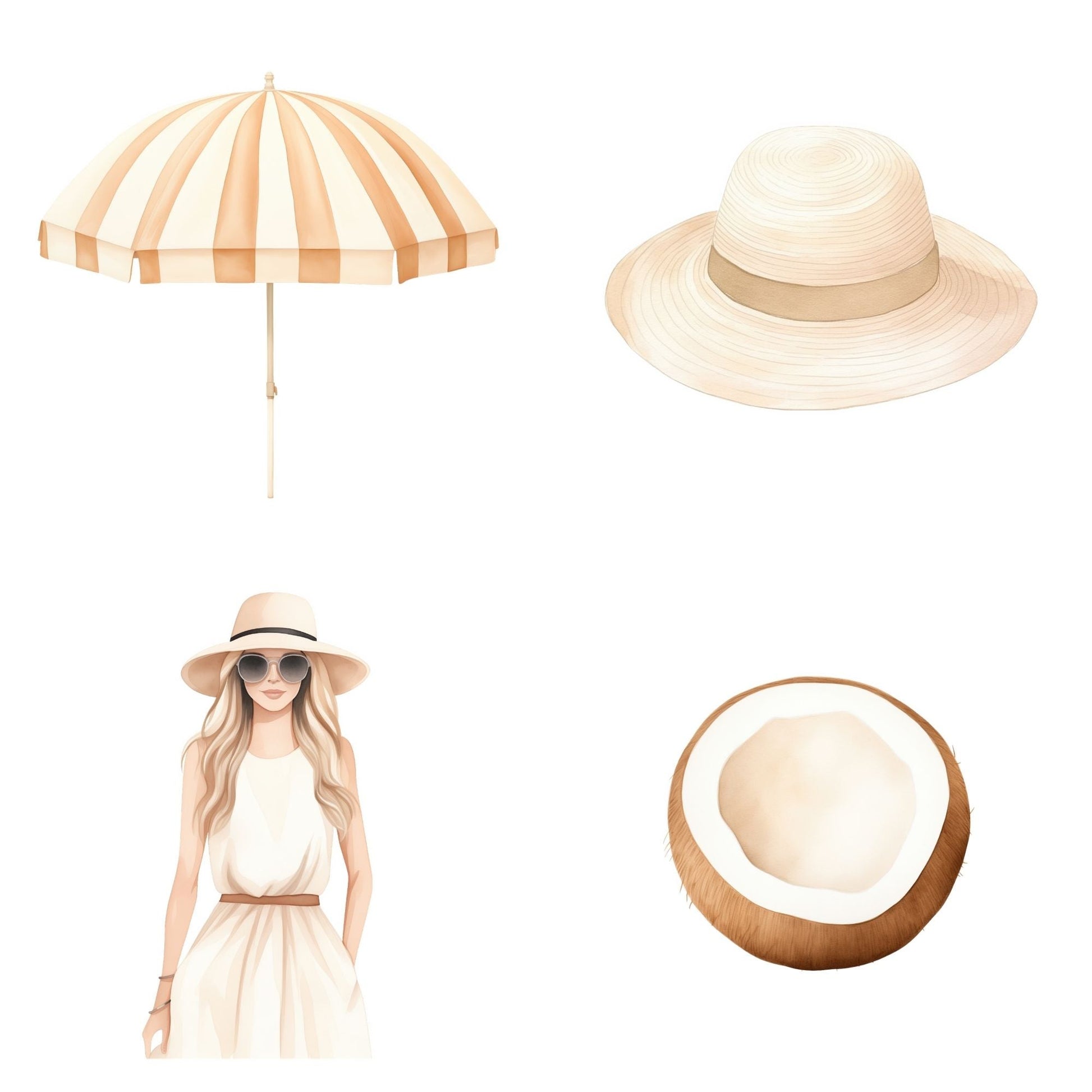 Beach Girl Clipart & Prompts Bundle  MRR PLR | Neutral Summer PNGs | Clipart Commercial Use + Bonus Boundless PLR