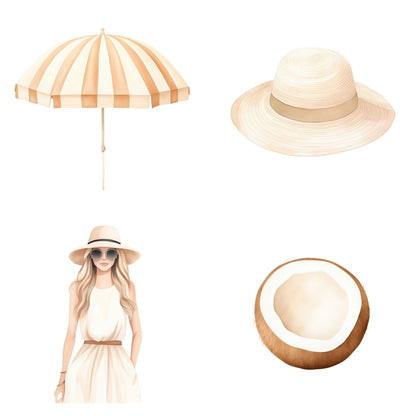 Beach Girl Clipart & Prompts Bundle  MRR PLR | Neutral Summer PNGs | Clipart Commercial Use + Bonus Boundless PLR