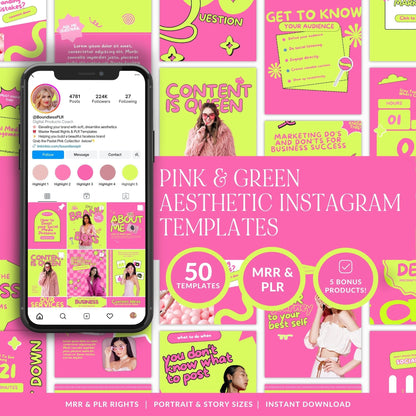 Canva Instagram Templates for Entrepreneurs | Pink Aesthetic Feed & Stories | MRR Digital Product Boundless PLR