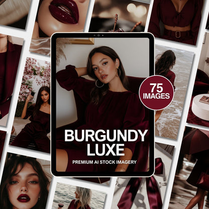 Burgundy Luxe AI Image Pack (75 Premium Images) Square + Story + MRR & PLR Rights Boundless PLR