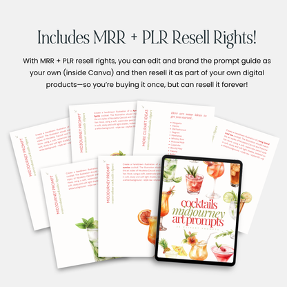 Cocktail Clipart Bundle: 11 Transparent PNGs + Cocktail Prompt Guide (Canva) + Bonus Canva Crash Course Boundless PLR