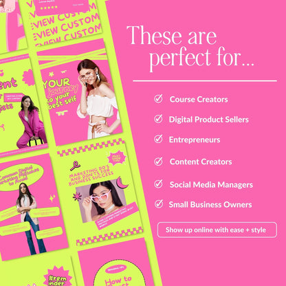 Canva Instagram Templates for Entrepreneurs | Pink Aesthetic Feed & Stories | MRR Digital Product Boundless PLR