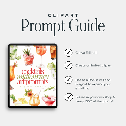 Cocktail Clipart Bundle: 11 Transparent PNGs + Cocktail Prompt Guide (Canva) + Bonus Canva Crash Course Boundless PLR