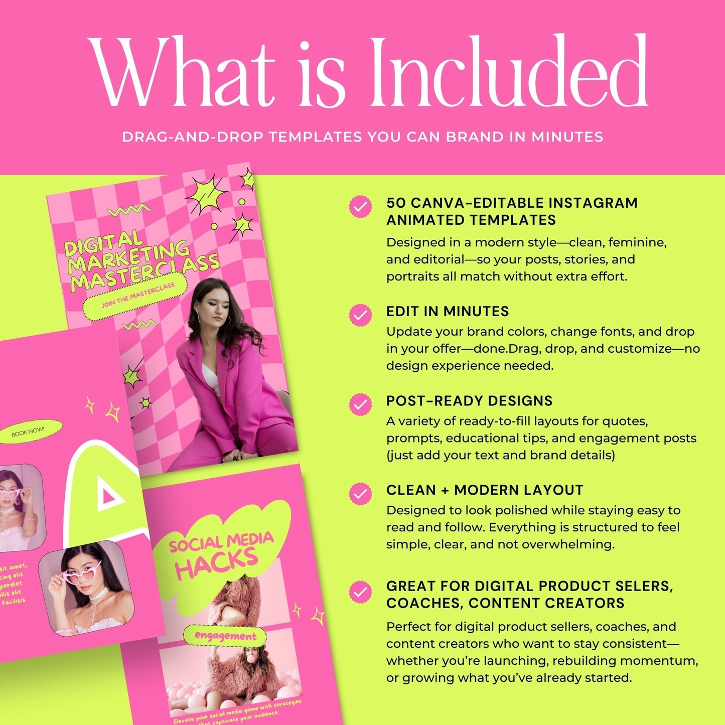 Canva Instagram Templates for Entrepreneurs | Pink Aesthetic Feed & Stories | MRR Digital Product Boundless PLR