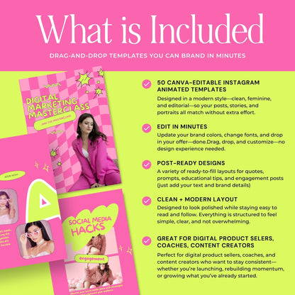 Canva Instagram Templates for Entrepreneurs | Pink Aesthetic Feed & Stories | MRR Digital Product Boundless PLR