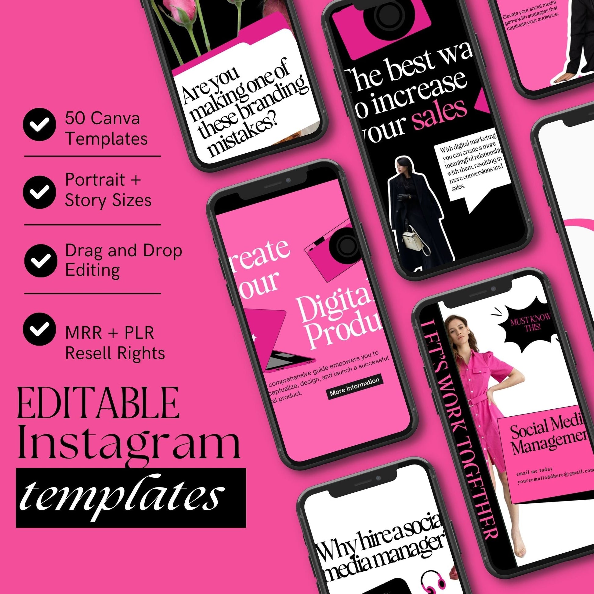 Social Media Templates PLR, 50 Editable Canva Instagram Posts | MRR & PLR Boundless PLR